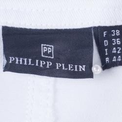 Pre Owned Philipp Plein White Peplum Denim Jacket M