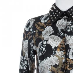 Pre Owned Philipp Plein Couture Printed Studded Collar Silk Shirt S