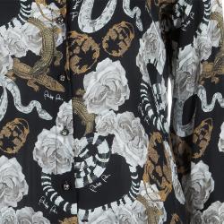 Pre Owned Philipp Plein Couture Printed Studded Collar Silk Shirt S