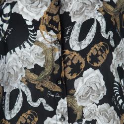 Pre Owned Philipp Plein Couture Printed Studded Collar Silk Shirt S