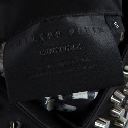 Pre Owned Philipp Plein Couture Printed Studded Collar Silk Shirt S