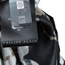 Pre Owned Philipp Plein Couture Printed Studded Collar Silk Shirt S