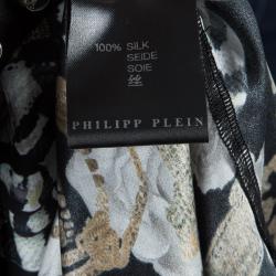 Pre Owned Philipp Plein Couture Printed Studded Collar Silk Shirt S