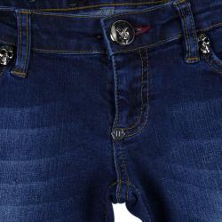 Philipp Plein Indigo Dark Wash Denim Distressed Skull Studded Skinny Jeans S