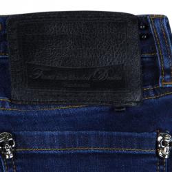 Philipp Plein Indigo Dark Wash Denim Distressed Skull Studded Skinny Jeans S