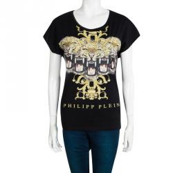 Pre Owned Philipp Plein Couture Black Tiger Printed T Shirt XS