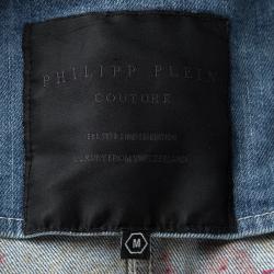 Philipp Plein Couture Indigo Light Wash Distressed Denim Studded Jacket M
