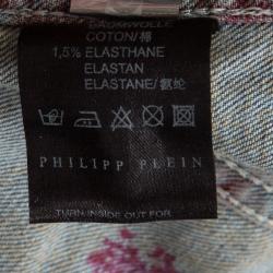 Philipp Plein Couture Indigo Light Wash Distressed Denim Studded Jacket M