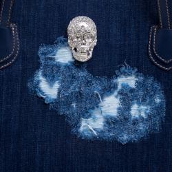 Pre Owned Philipp Plein Blue Denim Skully Shopper Tote