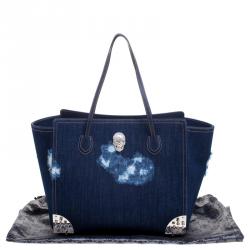 Pre Owned Philipp Plein Blue Denim Skully Shopper Tote