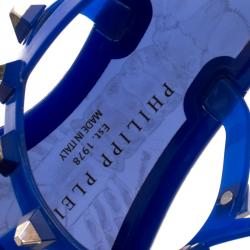 Pre Owned Philipp Plein Blue Studded Rubber T Strap Flat Sandals Size 38