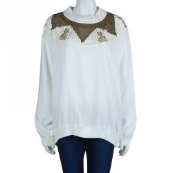 Pre Owned بلوزة فيلوسوفي دي البيرتا فيريتي برقبة مستديرة مزخرفة أكمام طويلة M