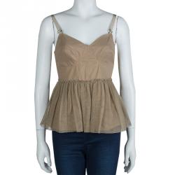 Pre Owned Philosophy Di Alberta Ferretti Beige Tulle Trim Sleeveless Top M