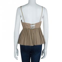 Pre Owned Philosophy Di Alberta Ferretti Beige Tulle Trim Sleeveless Top M