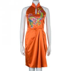 Philosophy Di Alberta Ferretti Orange Silk Oriental Print Halter Dress S