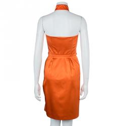 Philosophy Di Alberta Ferretti Orange Silk Oriental Print Halter Dress S