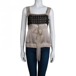 Pre Owned Philosophy Di Alberta Ferretti Beige Silk Lace Detail Sleeveless Top S