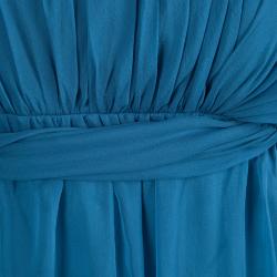 Pre Owned Philosophy Di Alberta Ferretti Blue Draped Silk One Shoulder Dress S