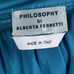 Pre Owned Philosophy Di Alberta Ferretti Blue Draped Silk One Shoulder Dress S