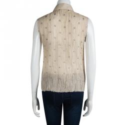 Philosophy Di Alberta Feretti Beige Embroidery Detail Sleeveless Sheer Top M
