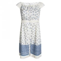 Philosophy di Alberta Ferretti Off White Floral Printed Cut Out Lace Detail Dress S