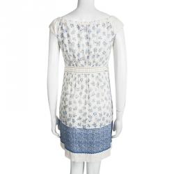 Philosophy di Alberta Ferretti Off White Floral Printed Cut Out Lace Detail Dress S