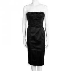 Pre Owned Philosophy di Alberta Ferretti Black Strapless Satin Dress M