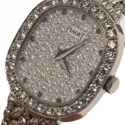 Piaget Diamond Sapphire Studded 18K White Gold Mesh Bracelet Vintage Women's Wristwatch 22MM