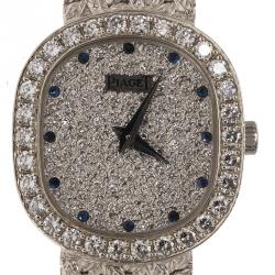 Piaget Diamond Sapphire Studded 18K White Gold Mesh Bracelet Vintage Women's Wristwatch 22MM