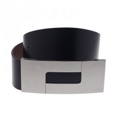 Porsche Design Black Leather Silver Logo Waist Belt 80CM