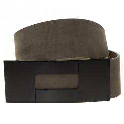 Pre Owned Porsche Design Grey Suede Black Logo Waist Belt 80CM