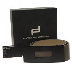 Pre Owned Porsche Design Grey Suede Black Logo Waist Belt 80CM