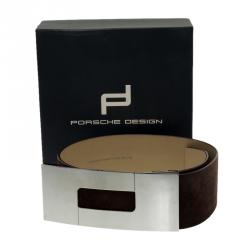 Porsche Design Brown Suede Logo Waist Belt 80 CM