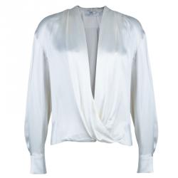 Prabal Gurung White Satin Long Sleeve Wrap Top M