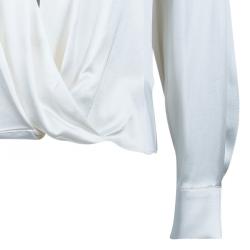 Prabal Gurung White Satin Long Sleeve Wrap Top M