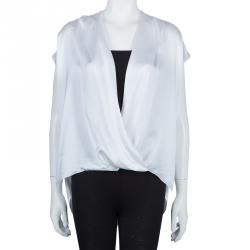 Prabal Gurung White Draped Front High Low Hem Silk Blouse L