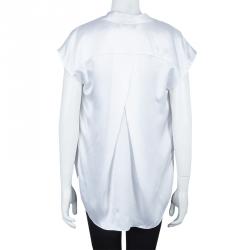 Prabal Gurung White Draped Front High Low Hem Silk Blouse L