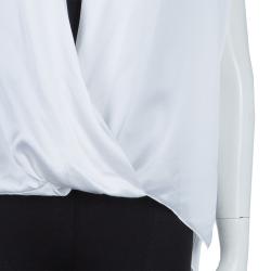 Prabal Gurung White Draped Front High Low Hem Silk Blouse L