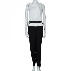 Prabal Gurung Monochrome Leather Trim Detail Trousers S