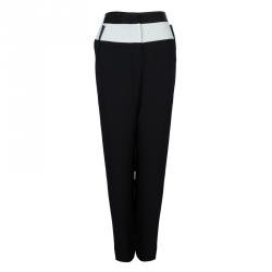 Prabal Gurung Monochrome Leather Trim Detail Trousers L