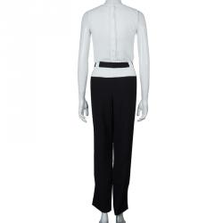 Prabal Gurung Monochrome Leather Trim Detail Trousers L