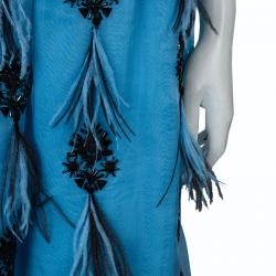 Pre Owned تنورة برابال غورونغ مرصعة ريش زرقاء L