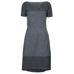 Prabal Gurung Grey Embroidered Mesh Insert Wool Dress S