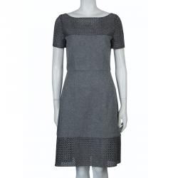 Prabal Gurung Grey Embroidered Mesh Insert Wool Dress S