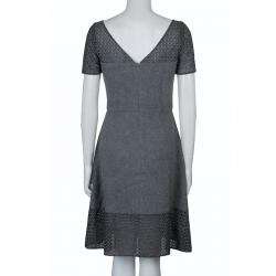 Prabal Gurung Grey Embroidered Mesh Insert Wool Dress S
