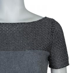 Prabal Gurung Grey Embroidered Mesh Insert Wool Dress S