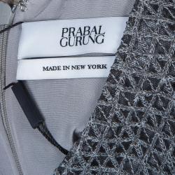 Prabal Gurung Grey Embroidered Mesh Insert Wool Dress S