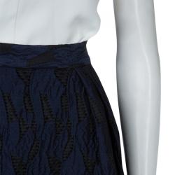 Prabal Gurung Navy Blue Textured Ruffle Bottom Asymmetric Skirt S