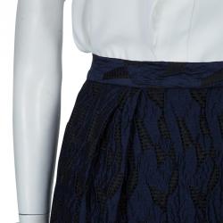 Prabal Gurung Navy Blue Textured Ruffle Bottom Asymmetric Skirt S