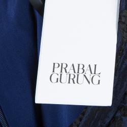 Prabal Gurung Navy Blue Textured Ruffle Bottom Asymmetric Skirt S